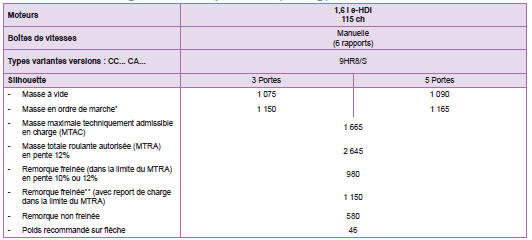 * La masse en ordre de marche est égale à la masse à vide + conducteur (75 kg).